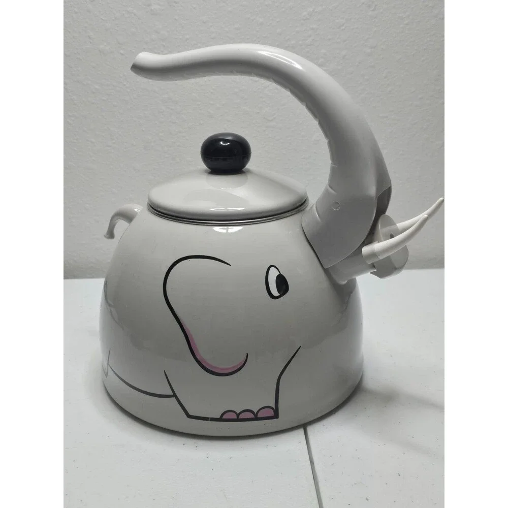 Vtg 1992 Elephant Tea Kettle Kamenstein Whistling Tea Pot stainless steel 2 Qt